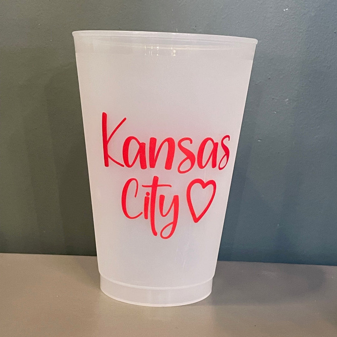 20 oz Frosted Stadium Cup Kansas City with Heart RED Imprint