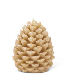 6.5 Inch Gold Wax Snowy Pinecone Luminara Indoor Candle