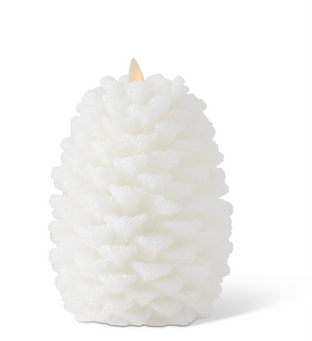 6.5 Inch White Wax Snowy Pinecone Luminara Indoor Candle