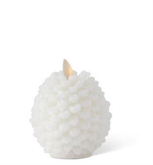 4.5 Inch White Wax Snowy Pinecone Luminara Indoor Candle