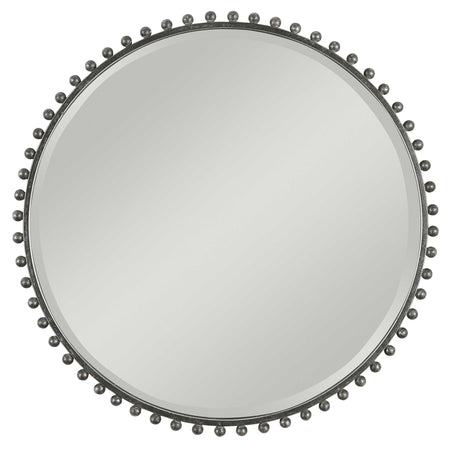 Distressed Black Round Mirror