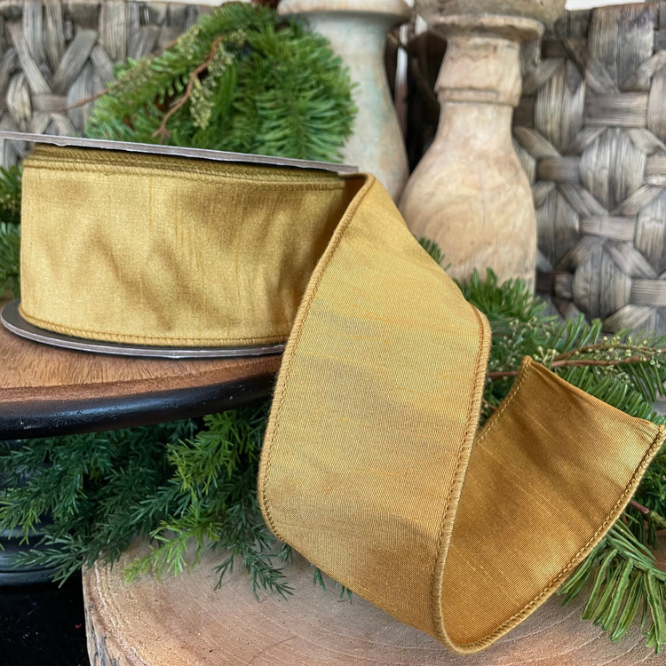 2.5" x 20 YDS Dupioni Supreme Wired Edge Gold Ribbon
