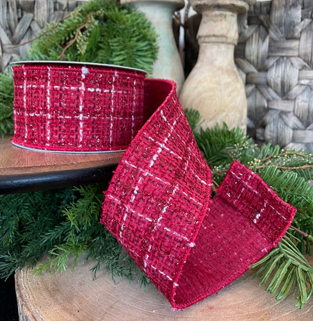 2.5” x 5 YDS Red Tweed Polyester Ribbon