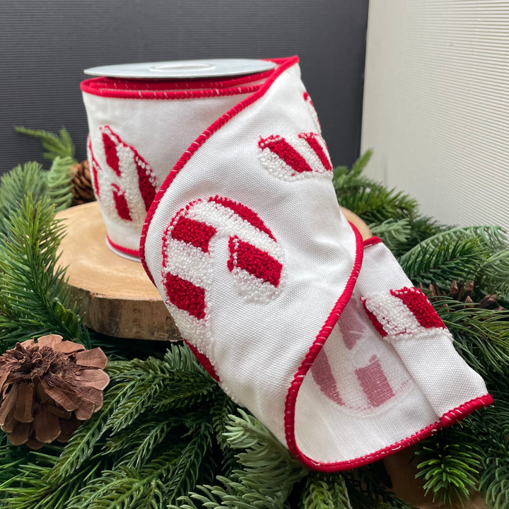 4" White Candy Cane Ribbon