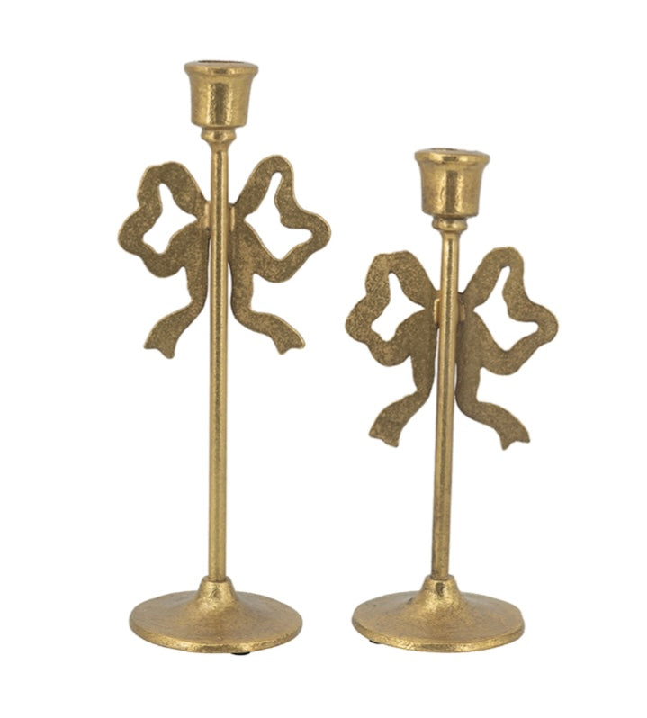 Gold Bow Candlestick Set