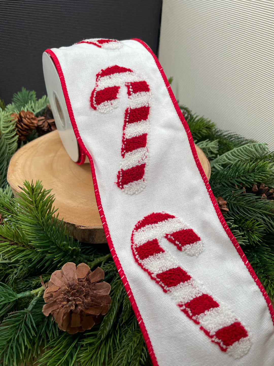 4" White Candy Cane Ribbon