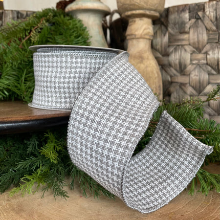 2.5" x 10 YDS Grey and White Houndstooth Stitch Weave Wired Ribbon