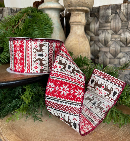 2.5" x 10 YDS Deer Snowflake Ribbon