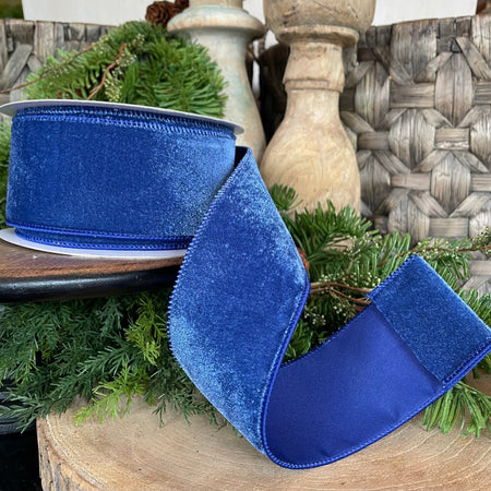 2.5” x 10 YDS Blue Velvet Wired Ribbon