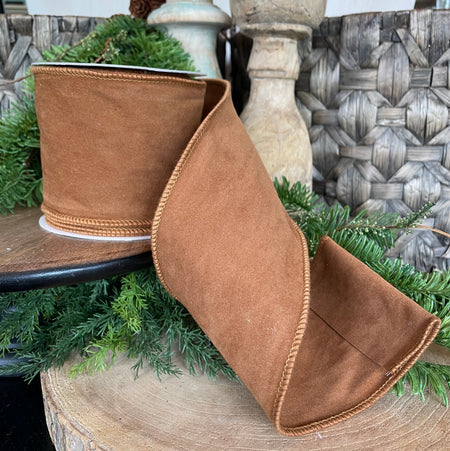 4" x 10 YDS  Cognac Suede Ribbon