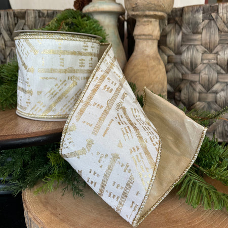 4" x 5 YDS Ivory Gold Sheet Music Ribbon