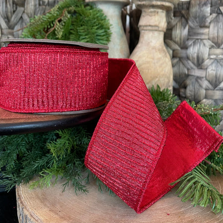 2.5" x 10 YDS Pleated Metallic Lame Red Ribbon