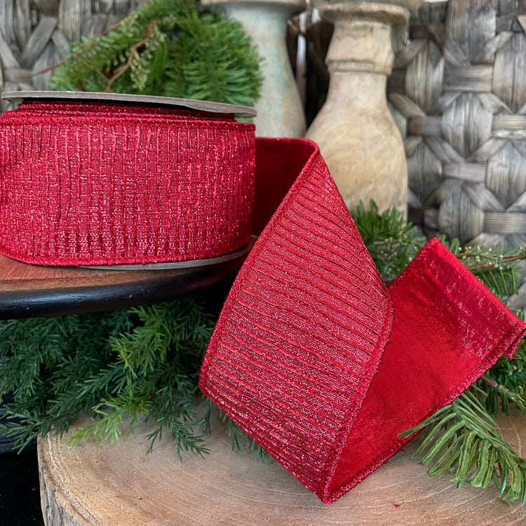 2.5" x 10 YDS Pleated Metallic Lame Red Ribbon