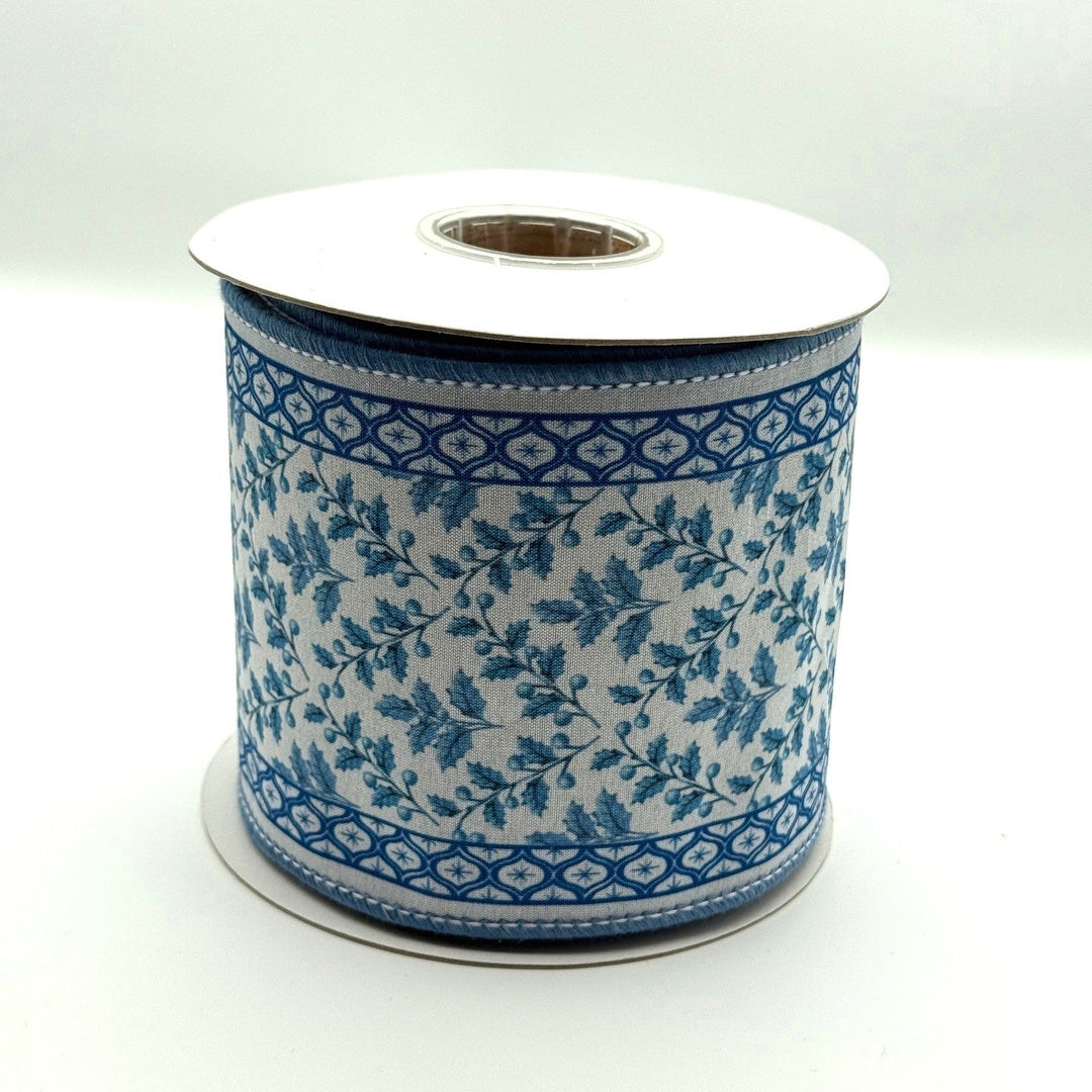 4” x 5 YDS Blue Floral Ribbon