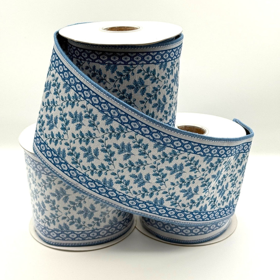 4” x 5 YDS Blue Floral Ribbon