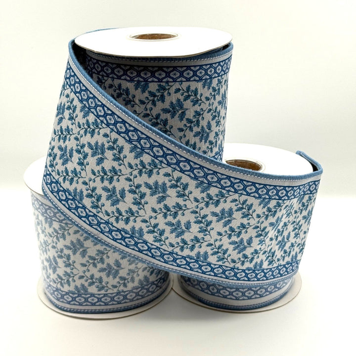 4” x 5 YDS Blue Floral Ribbon