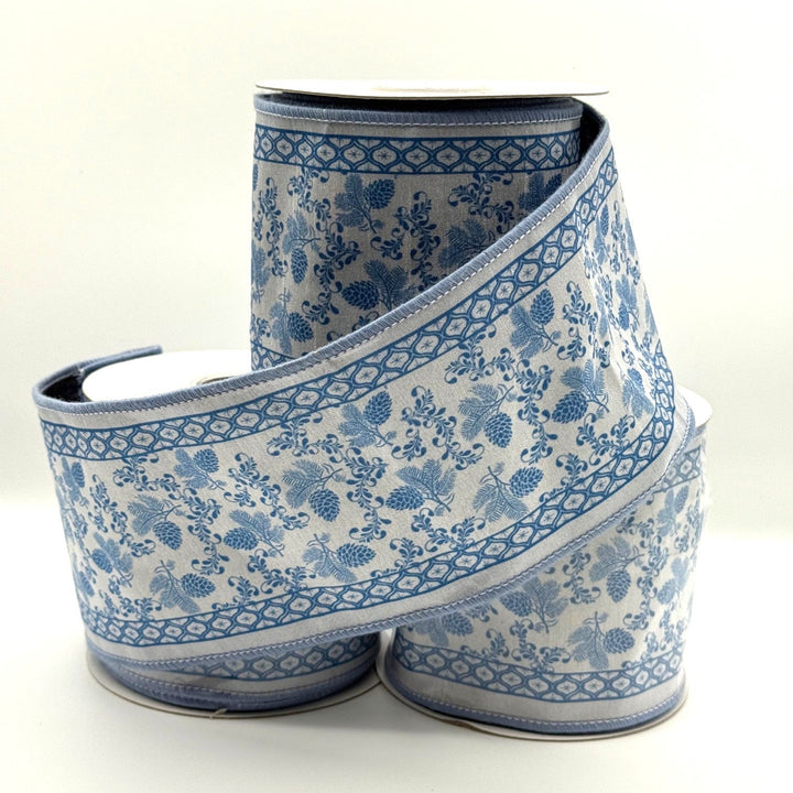 4” x 5 YDS Light Blue Floral Ribbon