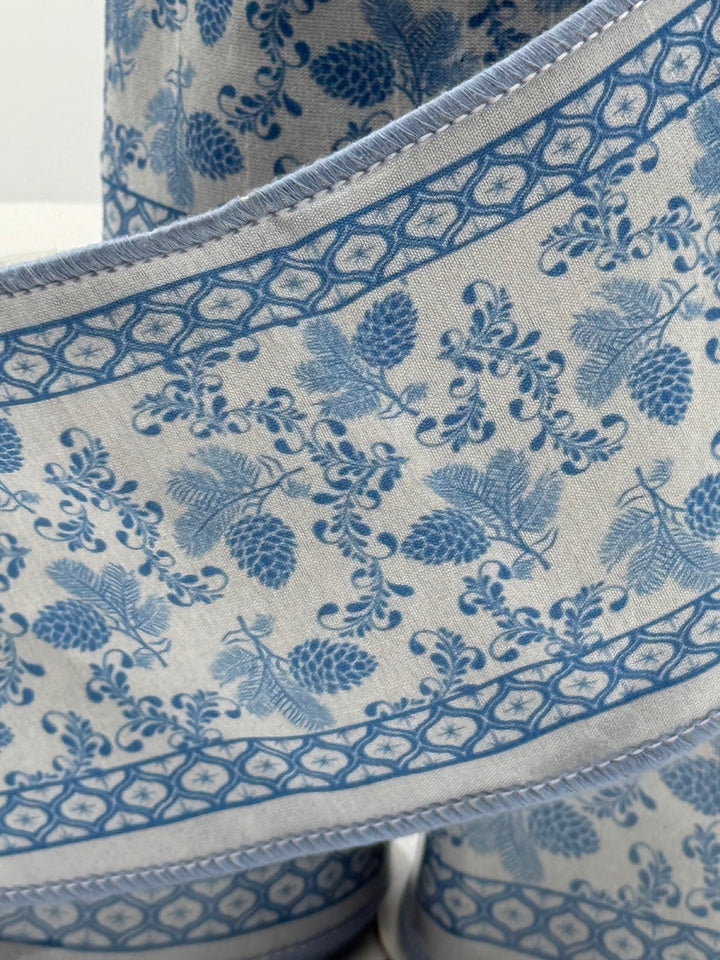 4” x 5 YDS Light Blue Floral Ribbon