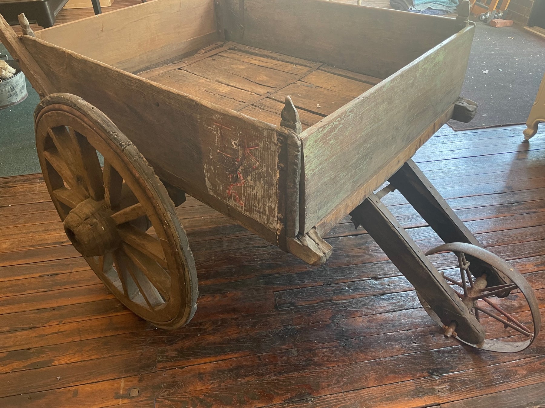 antique tobacco cart Kitchen with 3 Drawers in wood and metal piece features an antique tobacco finish for added style late 1800's Tobacco Sorting Cart
