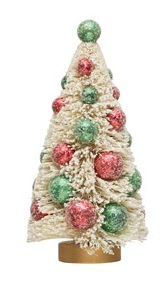 Sisal Bottle Brush Tree w/ Red & Green Ornaments, Cream Color