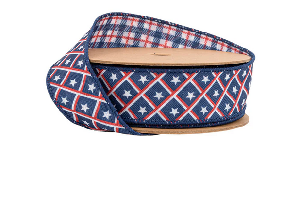 Patriotic Diamond Stars Plaid 10 Yds