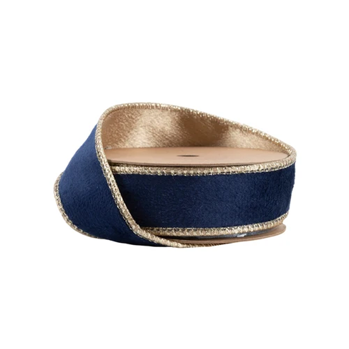 1" Reversible Classic Velvet Wired Ribbon Navy / Gold