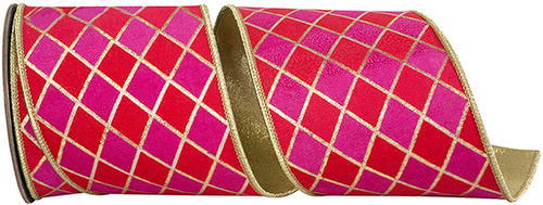 4" Pink & Red Diamond Print Ribbon