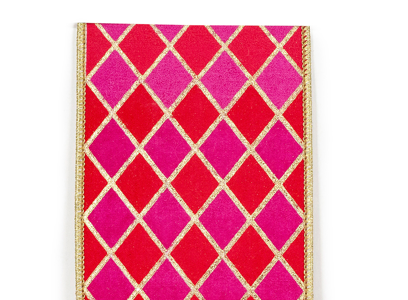 4" Pink & Red Diamond Print Ribbon