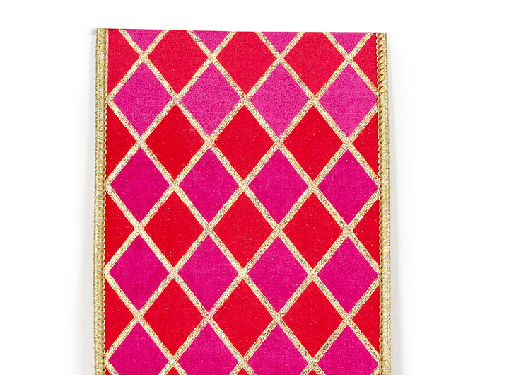4" Pink & Red Diamond Print Ribbon