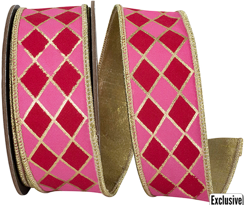 1/2" Fuchsia & Pink Diamond Print Ribbon