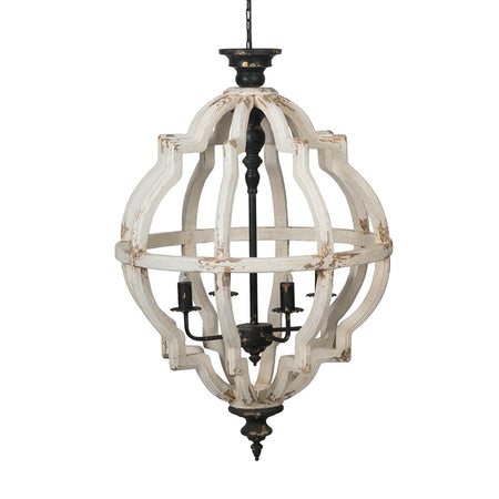Distressed White Wood Chandelier